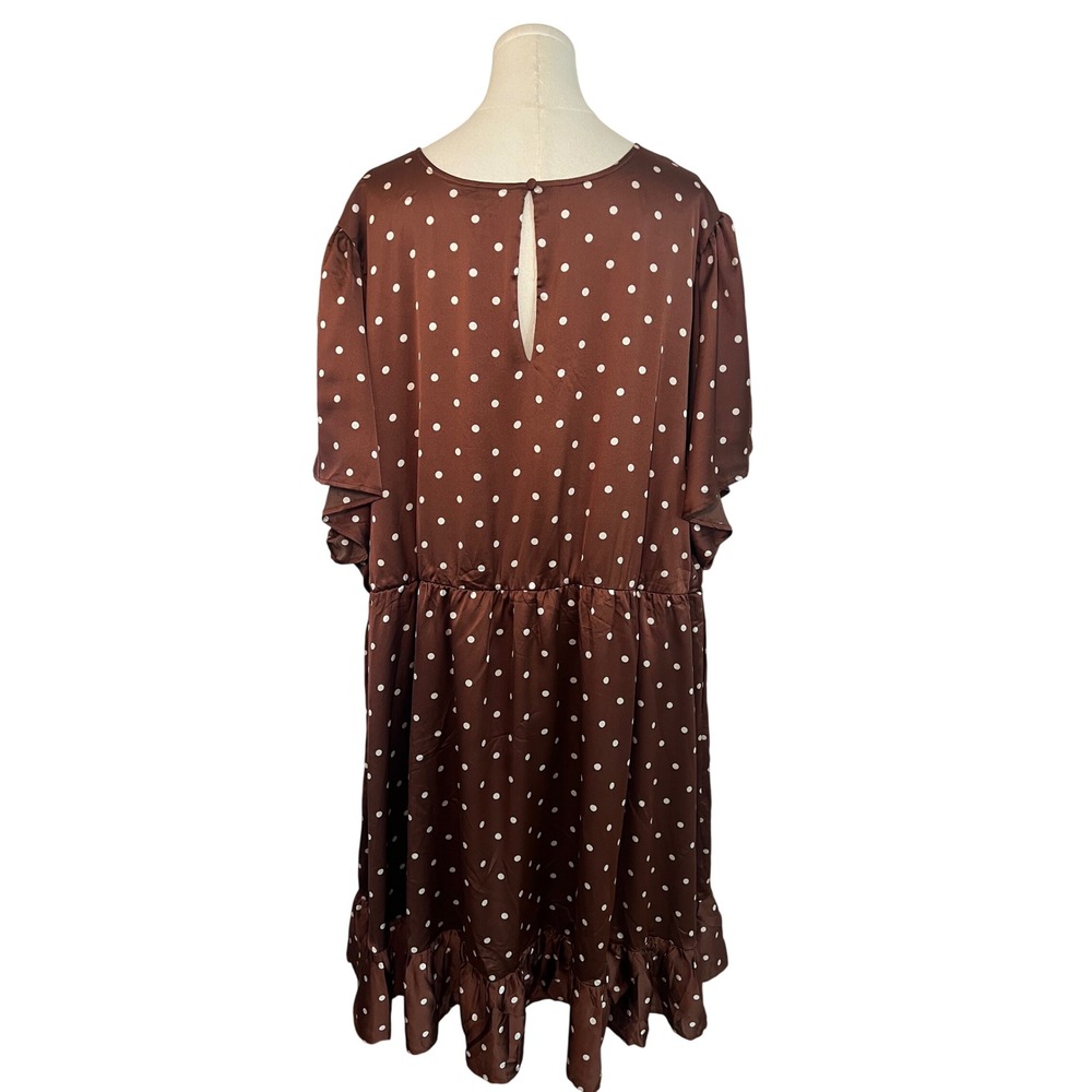 Torrid Brown Satin Polka Dot Faux Wrap Ruffle Midi Dress Plus Retro Size 6X - Picture 6 of 10